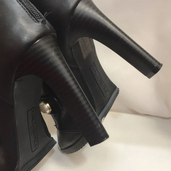 Karl Lagerfeld Brittie Embellished Pearls Women's 8M Peep Toe Black Booties - Picture 6 of 16